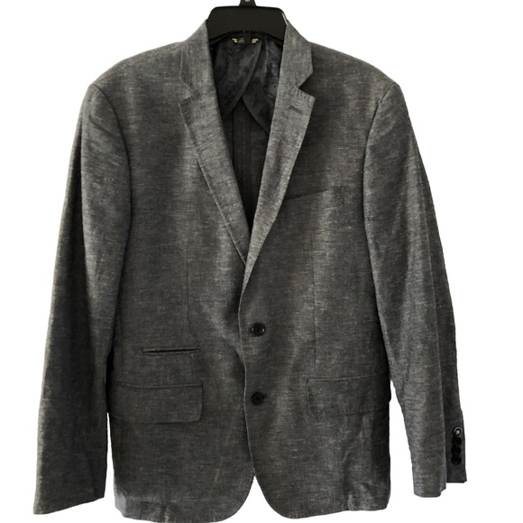 Wallin Bros Men Gray Blazer Size 40R Linen Cotton Charcoal Casual Office Formal